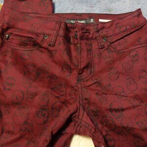 hot topic pants jeans burgandy  skull blackheart 5 skinny y2k gothic